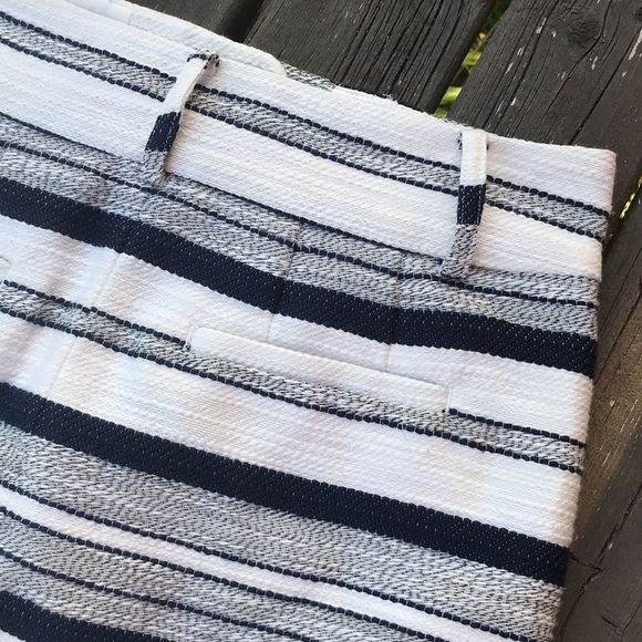 LOFT Textured White Navy Striped A-Line Skirt - Picture 8 of 10